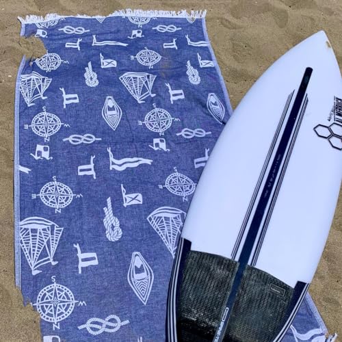 Venice Surf Club Turkish Cotton Beach Towel, 40" x 70", Sail Blue