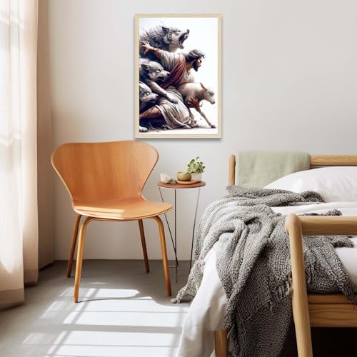 Jesus and Lamb Wall Art Print - Christian Poster 16x24 Inch Unframed