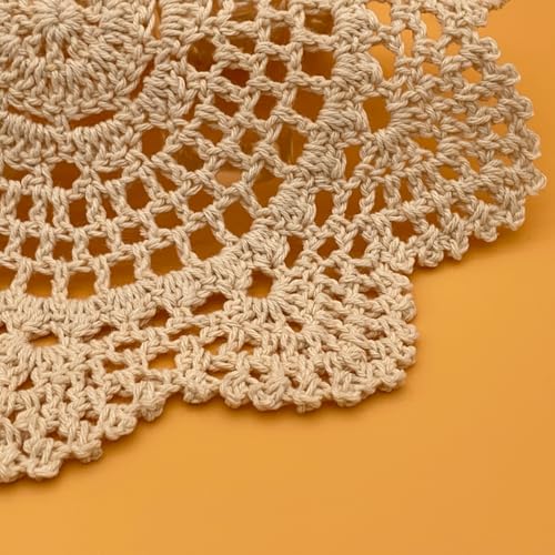 Handmade Beige Crochet Cotton Doilies Set of 5 - 7 to 14 Inch