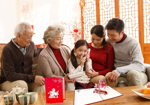 2026 Lunar New Year Horse Pop-Up Card with Red Envelopes