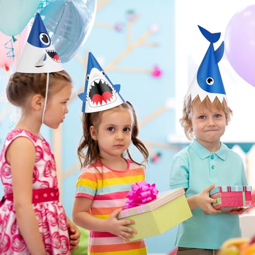 Chinco Shark Birthday Party Hats - 12 Pack with Fins & Teeth