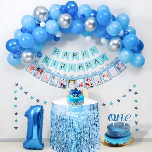 Blue Wavy Tinsel Fringe Table Skirts - 2 Pack, 108 x 29.5 Inches