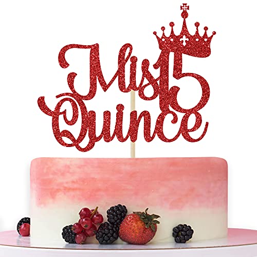 Mis Quince 15 Cake Topper - Red Glitter Birthday Decorations
