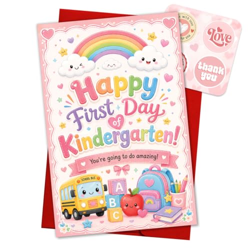 Happy First Day of Kindergarten Card with Stickers & Envelope