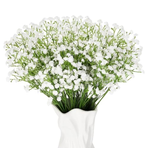 42 Pcs White Artificial Baby's Breath Flowers - Real Touch Faux Floral Arrangements for Weddings & Decor