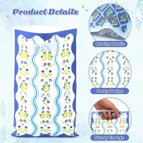 50Pcs Coastal Floral Wavy Gift Bags for Parties - 6.5x10 in