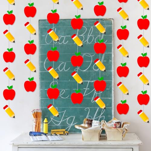 Back to School Paper Garland - Apple and Pencil Classroom Banner (6PCS)