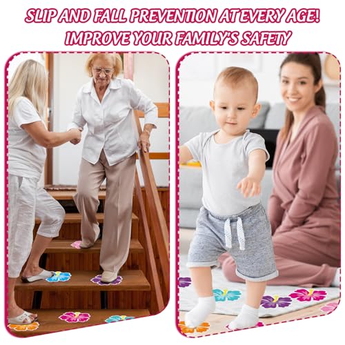24 Pcs Floral Non-Slip Bathtub Stickers - Waterproof Shower Safety Treads