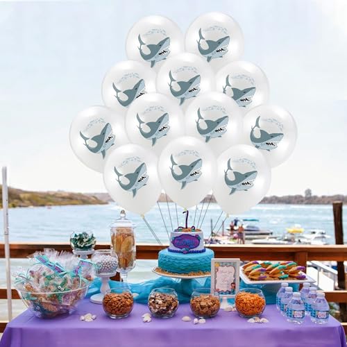 JazSwirl Shark Birthday Balloons 12-Inch White Latex 24-Pack Party Decor