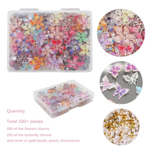 3D Flower & Butterfly Nail Charms Set - 100+ Pcs Summer Gel Nail Gems
