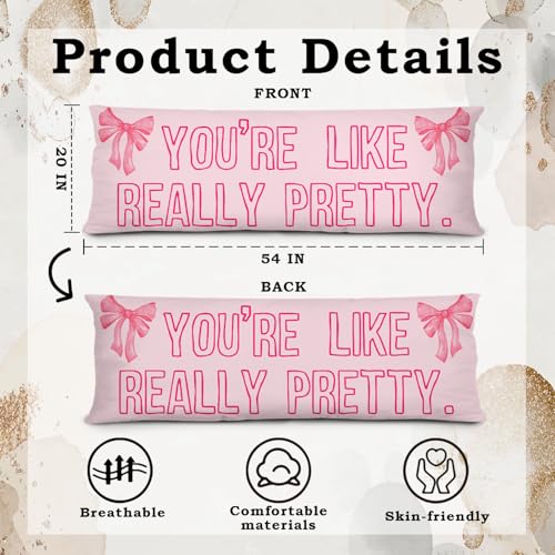 Pretty Pink Bow 20x54 Body Pillow Cover - Soft Flannel Coquette Bedding