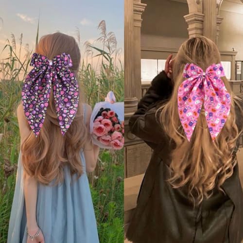 BUNLVDI 2Pcs Halloween Hair Bows Satin Long Tail Clips Pumpkin Ghost