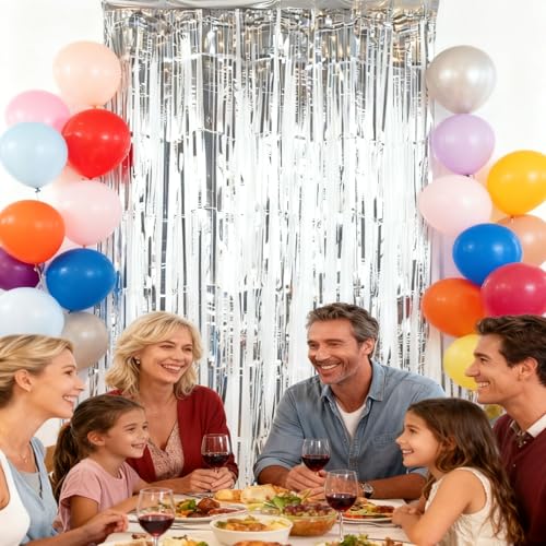 2 Pack Foil Fringe Curtains Backdrop - 3.3ft x 6.6ft for Parties