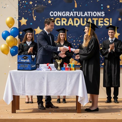Blue Graduation Card Box 2026 - Foldable Gift Box for Parties