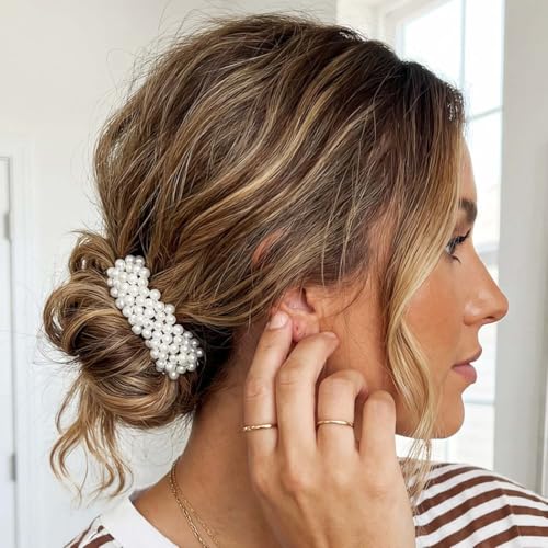 BARTOSI Pearl Scrunchies Beaded Hair Ties Ponytail Holder 3-Pack