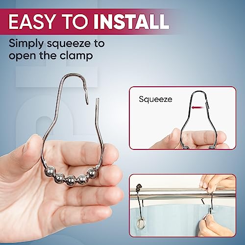 Stainless Steel Secure Lock Shower Curtain Hooks - Pack of 12, Polished Nickel