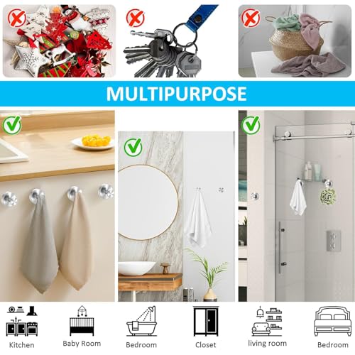 Ghyxfdai Silver-R Suction Cup Hooks - 2Pcs Heavy Duty Stainless Steel for Bathroom & Kitchen