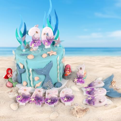 Purple Number 5 Mermaid Birthday Candle - Cake Topper & Decor