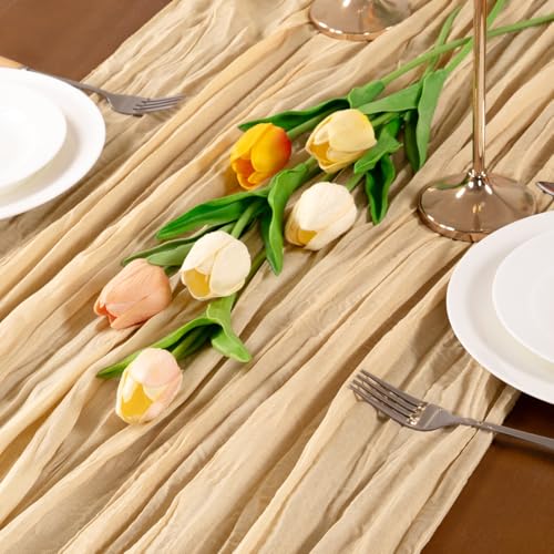 Champagne Cheesecloth Table Runner 12 Pack Boho Fall Gauze for Dining & Events