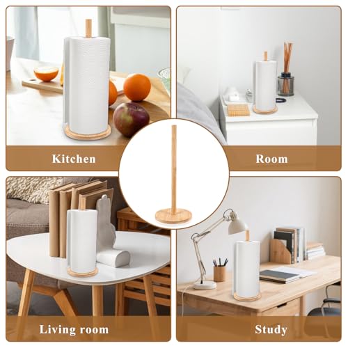 SHENLIU Bamboo Paper Towel Holder Stand - 4Pcs Non-Slip Kitchen & Bathroom Organizer