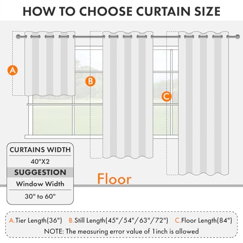 Dark Grey Blackout Curtains - 40x63 Inch, Thermal Insulated, Room Darkening, 2 Panels