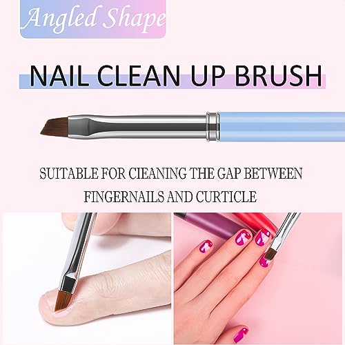 JASSINS 3Pcs Nail Art Clean Up Brushes Set with Caps, Gradient Alloy Handle