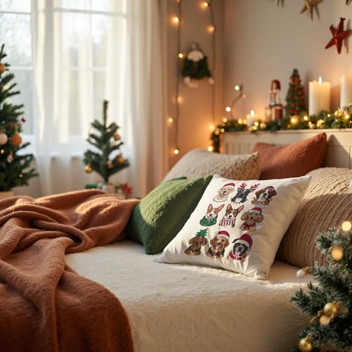 Dog Christmas Pillow Covers 18x18 Flannel Festive Holiday Couch Decor