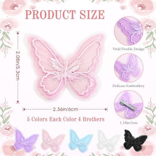 20Pcs Lace Embroidery Butterfly Hair Clips Wedding Bow Pins 5 Colors
