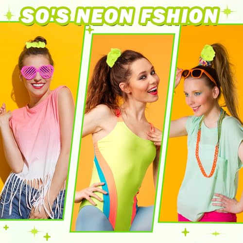 Neon Yellow Satin Hair Scrunchies 2-Pack - 80s Party Hair Accessories