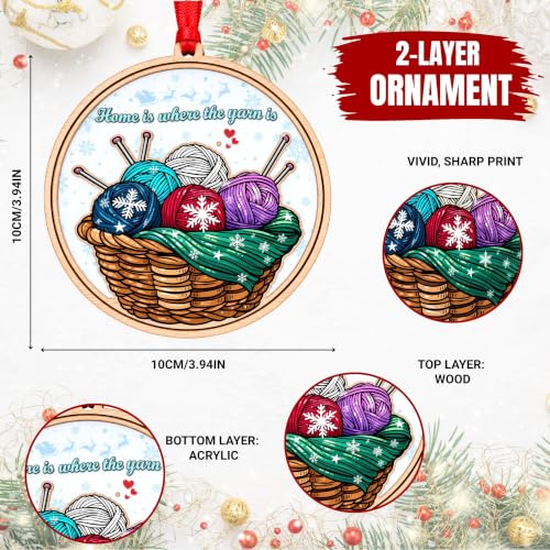Knitting Ornament - Christmas Tree Decor for Knitting Lovers - Blue, Red, Purple & White Yarn Balls - Holiday Gift Idea