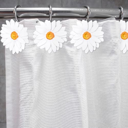 Whaline White Spring Daisy Shower Curtain Hooks Set - Floral Bathroom Decor
