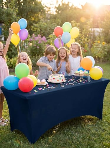 Utopia Kitchen 6ft Navy Blue Spandex Table Cover 2 Pack - Stretch Durable Tablecloth