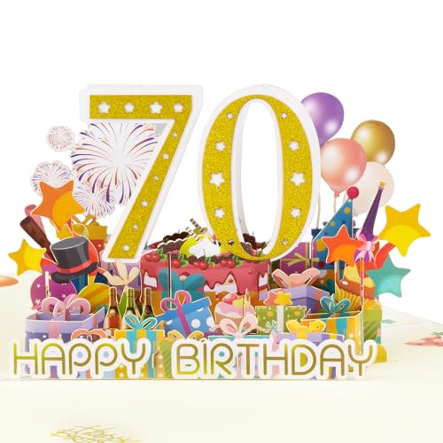 70th Birthday Pop Up Card with Fireworks & Confetti - DLYMXGC