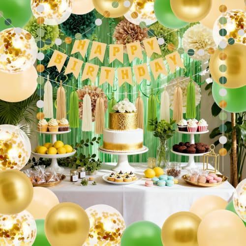 Sage Green Birthday Party Decorations Set with Banner and Balloons