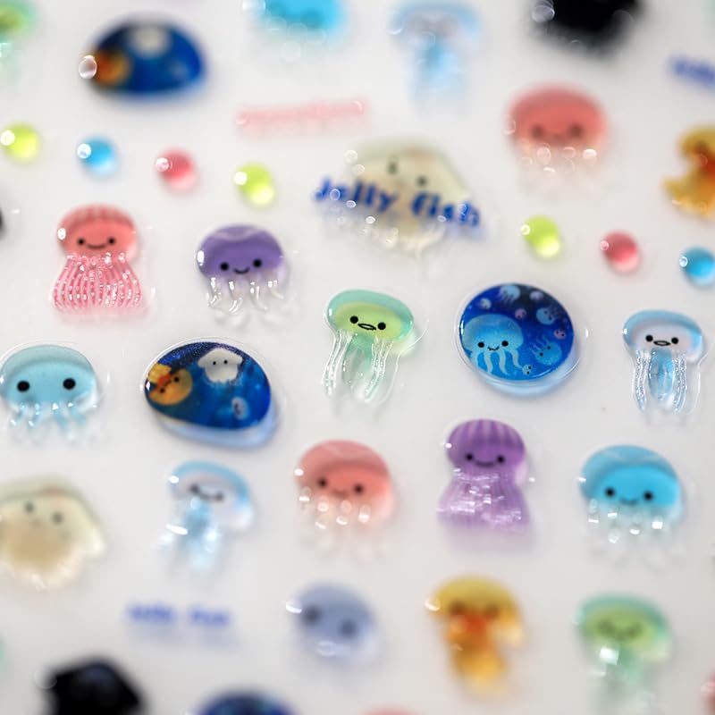 Jellyfish Nail Stickers Ocean Kawaii 3D Self-Adhesive Nail Decals DIY Art