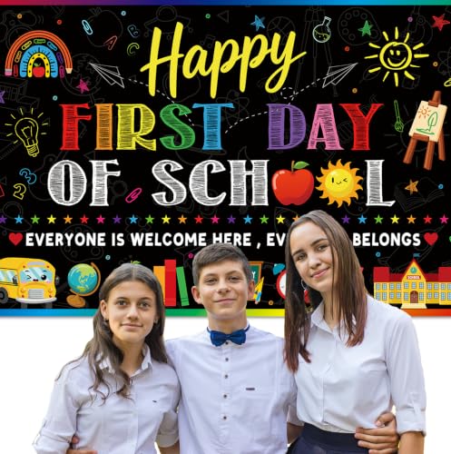 Happy First Day of School Backdrop Banner, Multicolor 71x45 Inch Party Decor