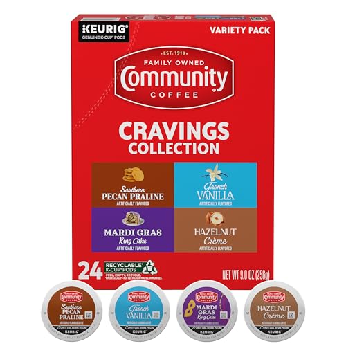 Community Coffee Cravings Collection Variety Pack 24 K-Cup Pods - Flavored Medium Roast for Keurig Brewers