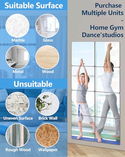 Unbreakable Self-Adhesive Mirror Tiles - 4PCS 8"x8" for Kids