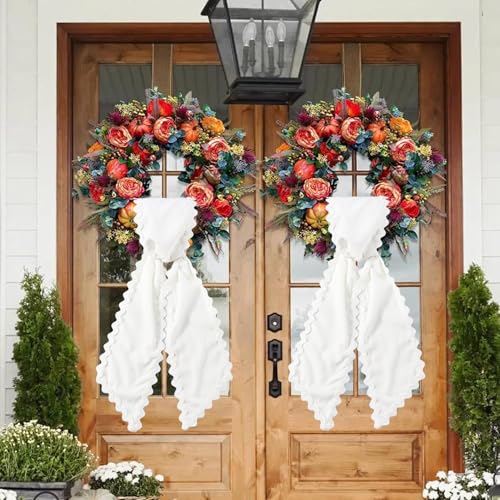 White Wreath Sash for Front Door - DIY Monogram Embroidery, 5'' x 54''