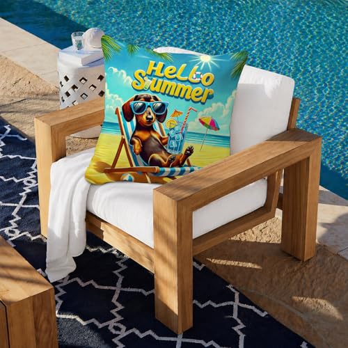 Summer Dachshund Beach Chair Throw Pillow Covers - Set of 2, 18x18