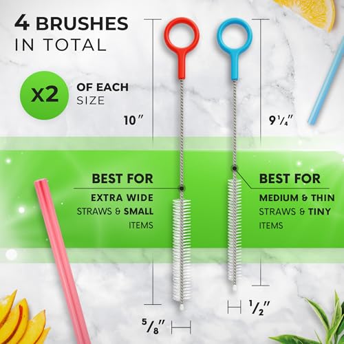 Buenalife Heavy Duty Cleaning Brushes Set - Extra Long Straw Cleaners for Sippy Cups & Water Bottles