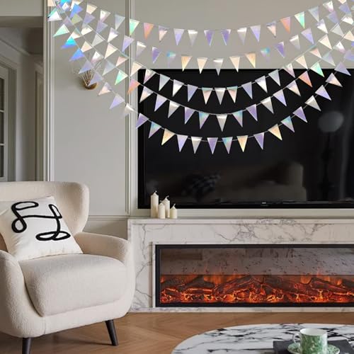 Iridescent Holographic Triangle Pennant Banner - 4 Sets