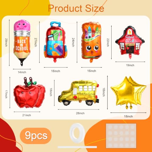 Back to School Decorations Balloons Set - 9 PCS School Theme Foil Balloons - Back to School-A