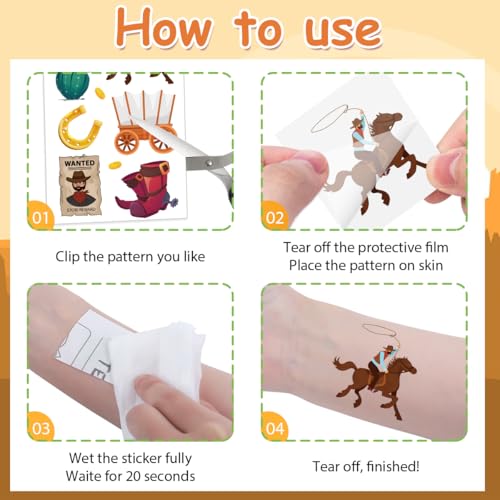 Rodeo Cowboy Temporary Tattoos Waterproof Party Favors 8 Sheets