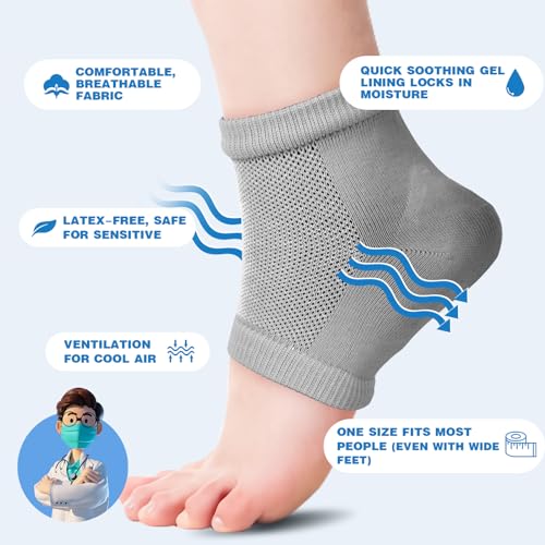 TEAWOO Moisturizing Gel Heel Socks for Cracked Foot Treatment (2 Pairs)