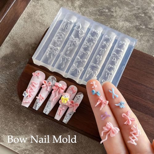 OSTTMA 3D Bow Nail Charms Silicone Mold Transparent DIY Nail Art Stencil