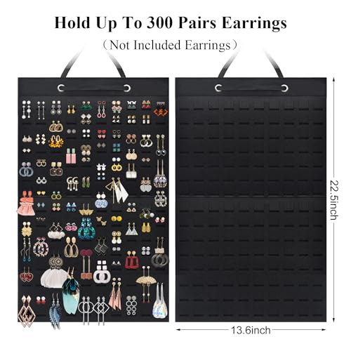 Large Capacity Earring Holder Organizer for 300 Pairs - Black