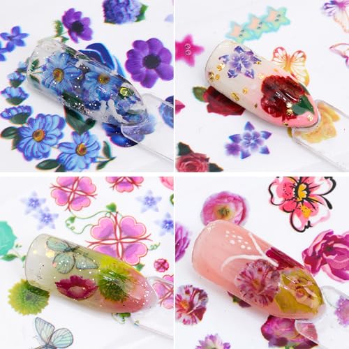 MOLILON 10 Sheets Holographic Flower Nail Foils Transfer Decals