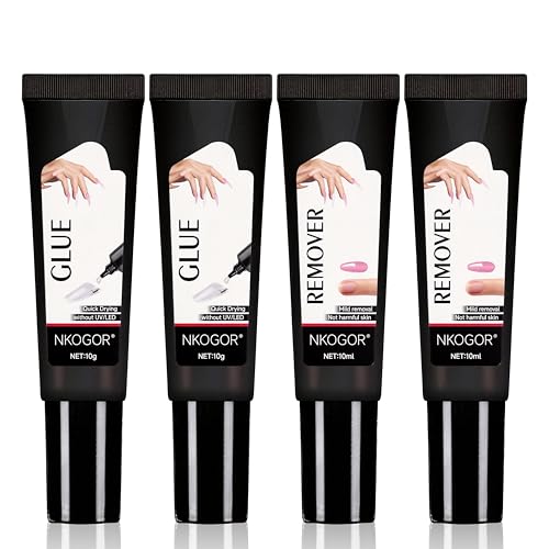 NKOGOR Press On Nail Glue and Remover Kit with Fast Air Dry Bond