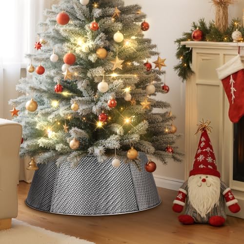 Metal Christmas Tree Collar 28 Inch - Silver Twill Weave for Medium Trees